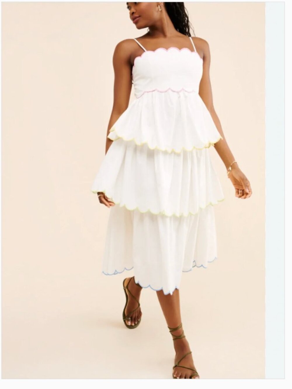 Anthropologie English Factory Cotton Tiered Scallop White Midi Dress size S